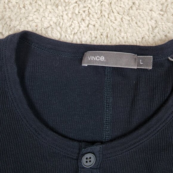 Vince Long Sleeve Henley Tee Dark Navy Size Large L Soft Cotton Casual Classic - Picture 4 of 8